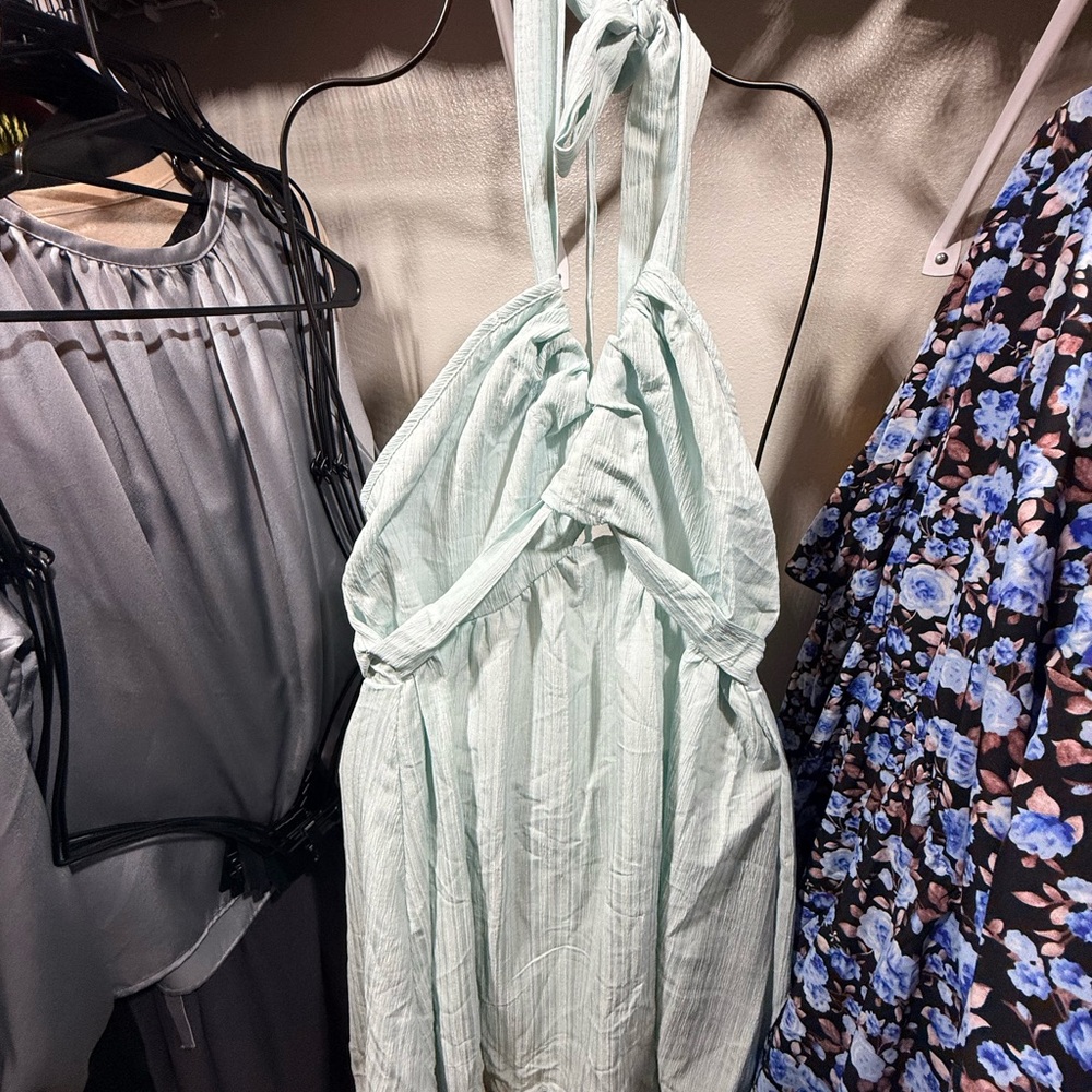 ⚡️SHEIN Curve 4X Mint Green Textured Halter Midi Dress Plus Size
